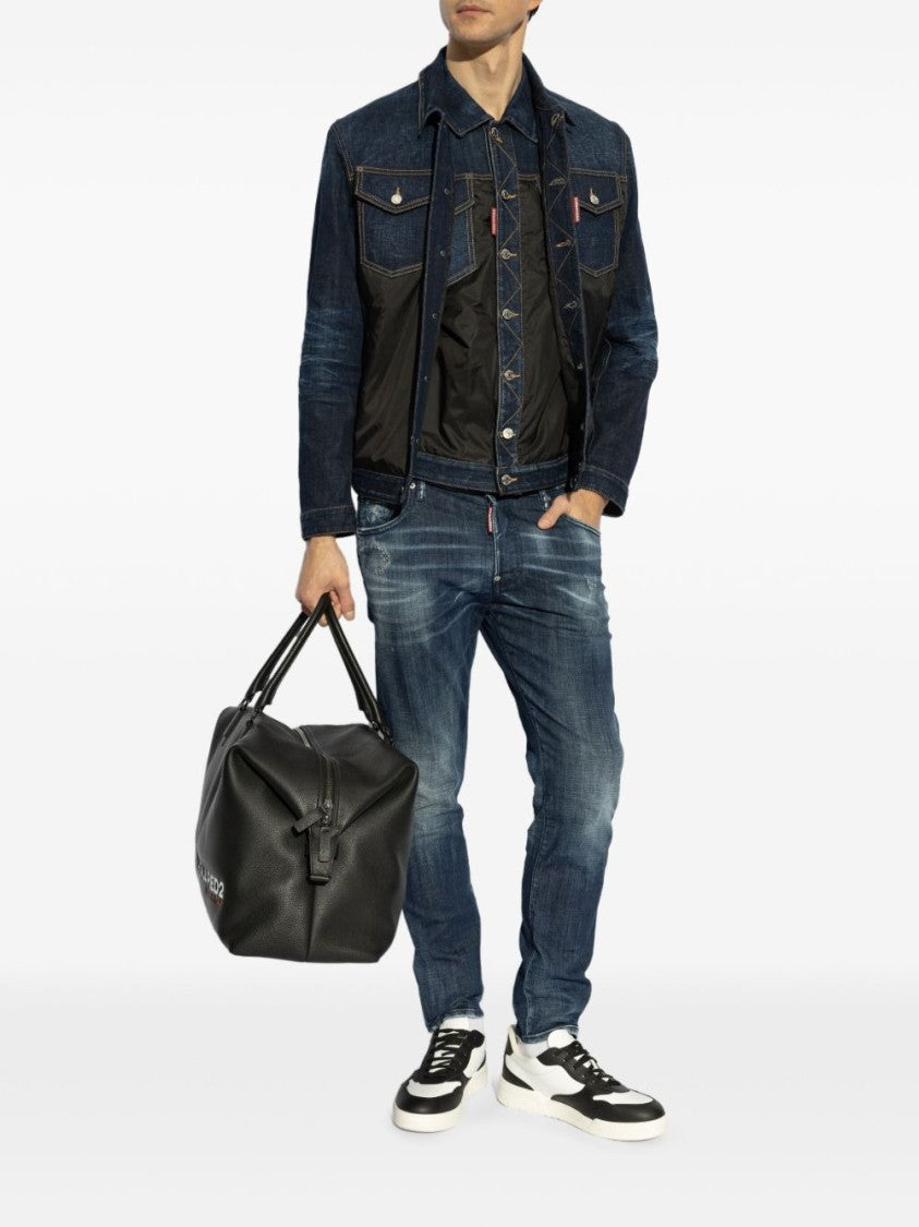 Dsquared2 Sleeveless Denim Jacket With Contrasting Fabric And Chest Pockets