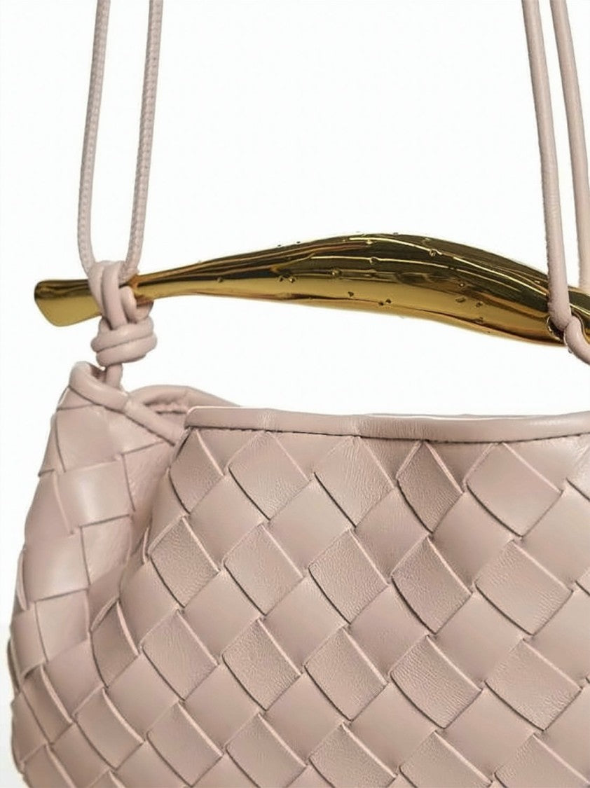 Bottega Veneta Compact Woven Lambskin Shoulder Bag With Gold-Tone Handle