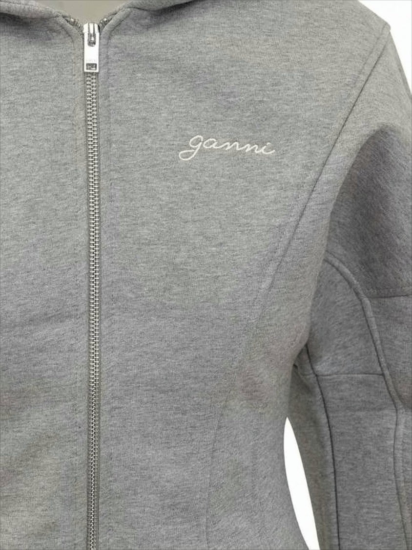 Ganni Fitted Grey Jacket With Hood And Structured Seams