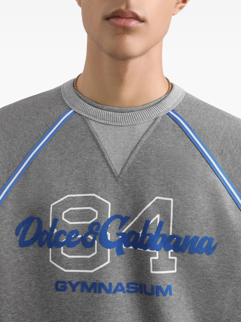 Dolce & Gabbana Grey Relaxed-Fit Blue Piping Logo Sweatshirt