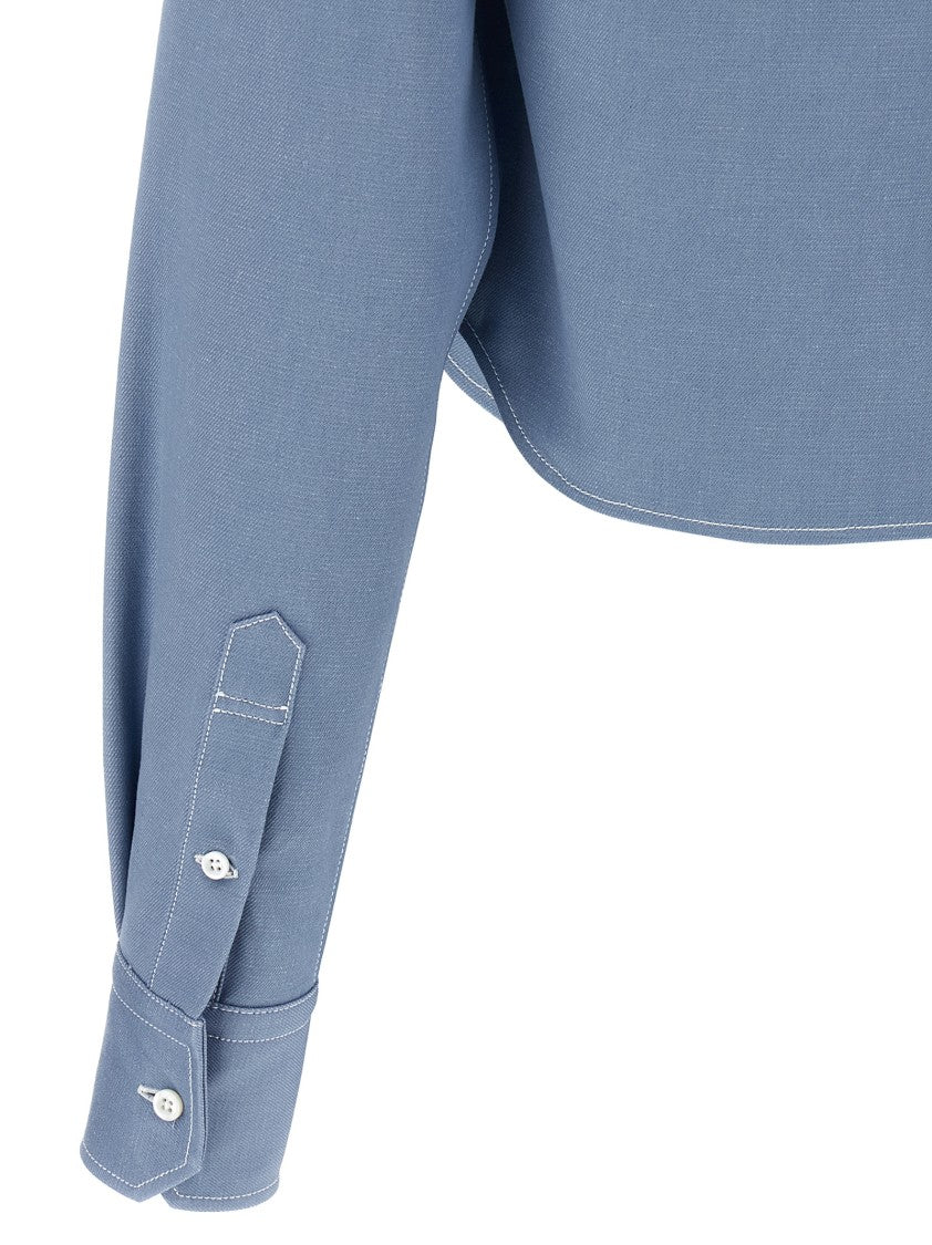 Thom Browne Cropped Denim Shirt With Contrast Stitching