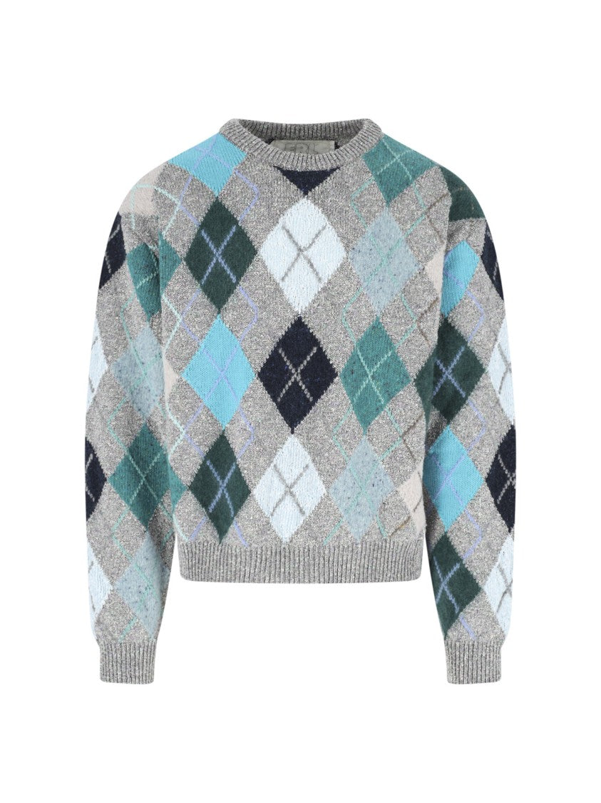 Erl Grey Multicolor Argyle Pattern Knit Sweater