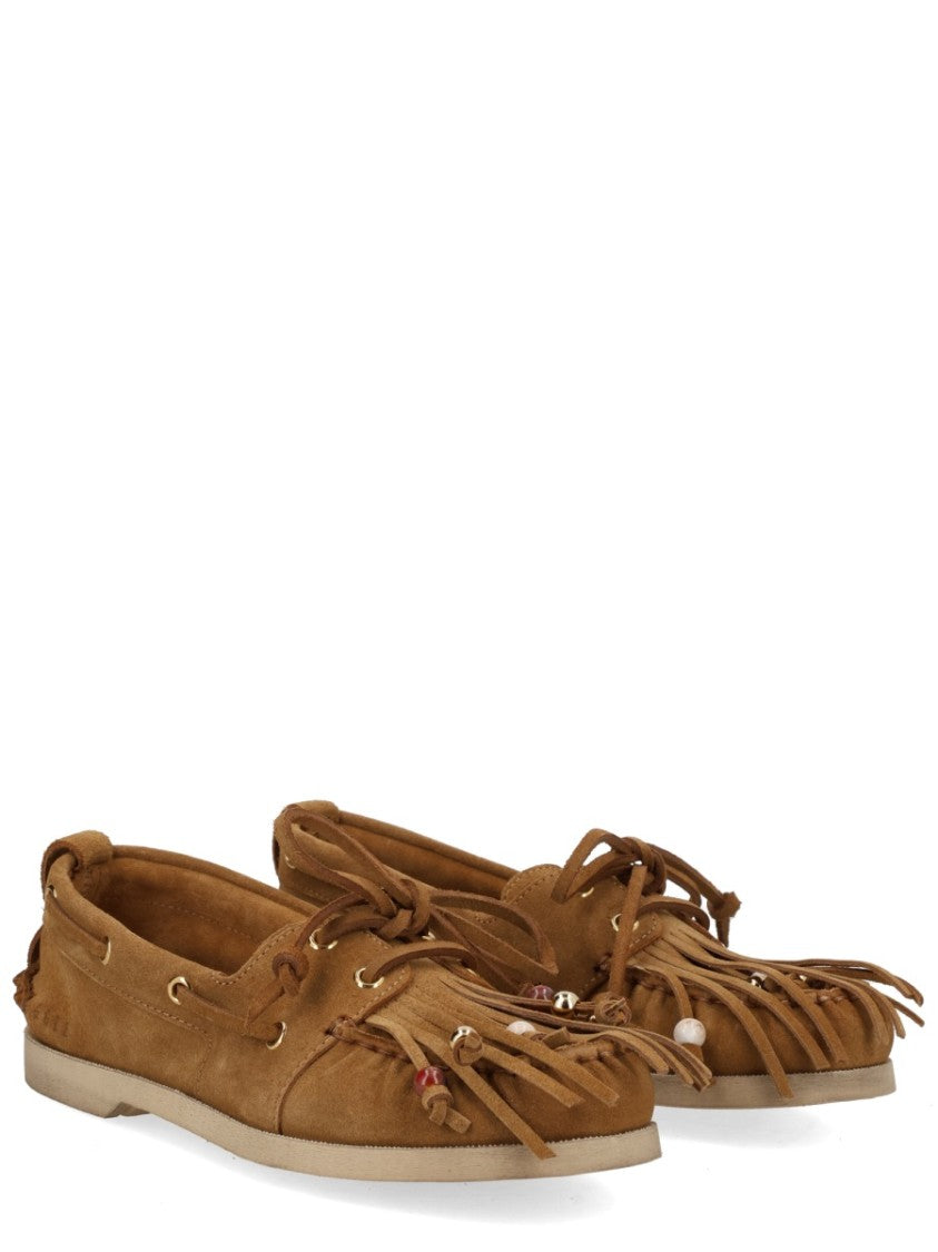 Golden Goose Cruise Warm Brown Suede Fringe Moccasins Loafers