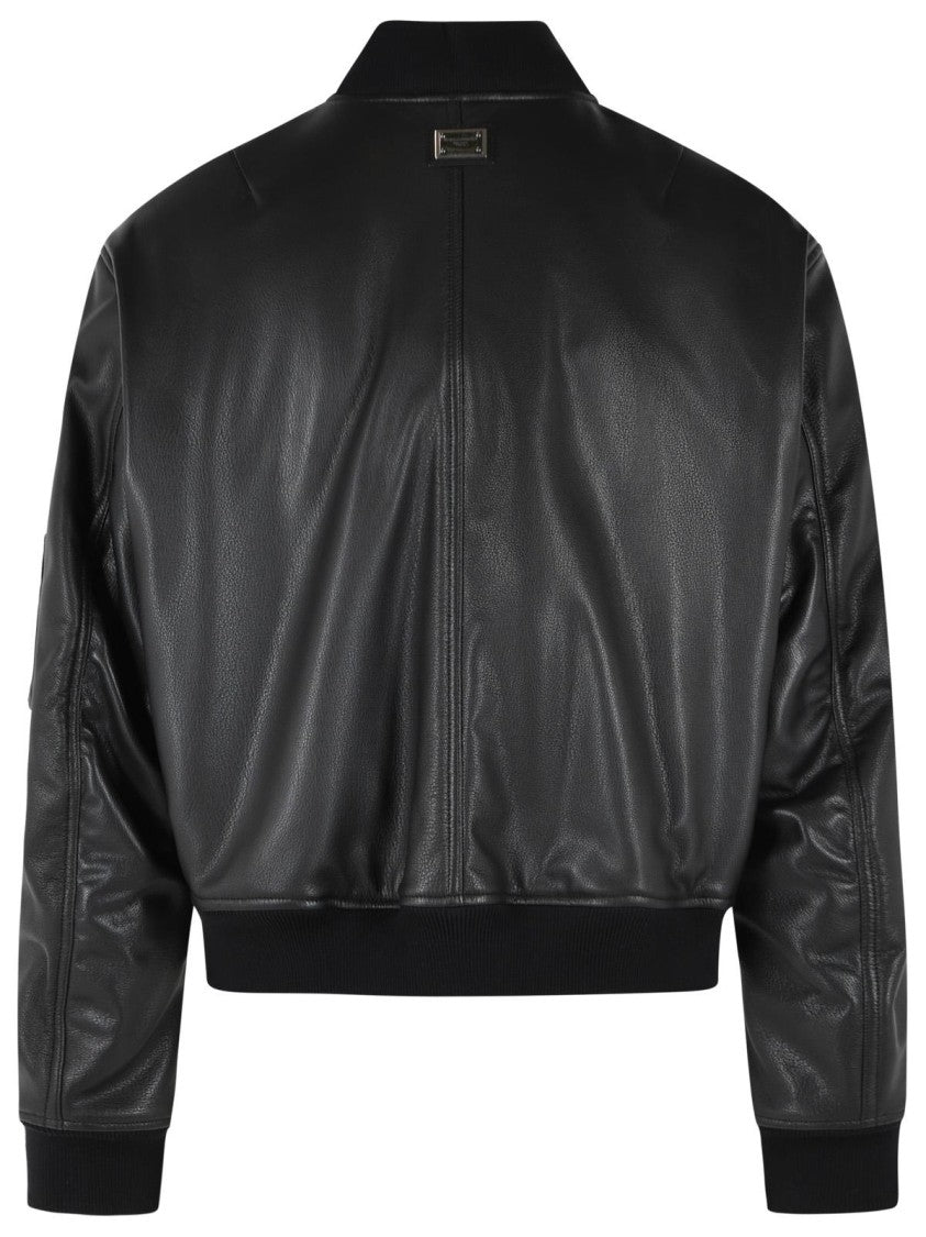 Dolce & Gabbana Black Leather Bomber Jacket
