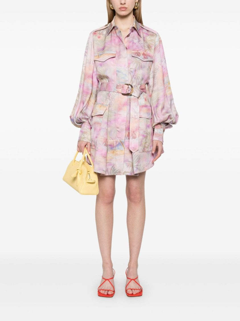 Zimmermann Soft Flowy Mini Dress With Puffed Sleeves