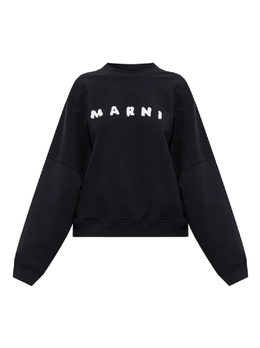 Marni Black Cotton Sweatshirt With Bold Textured Logo