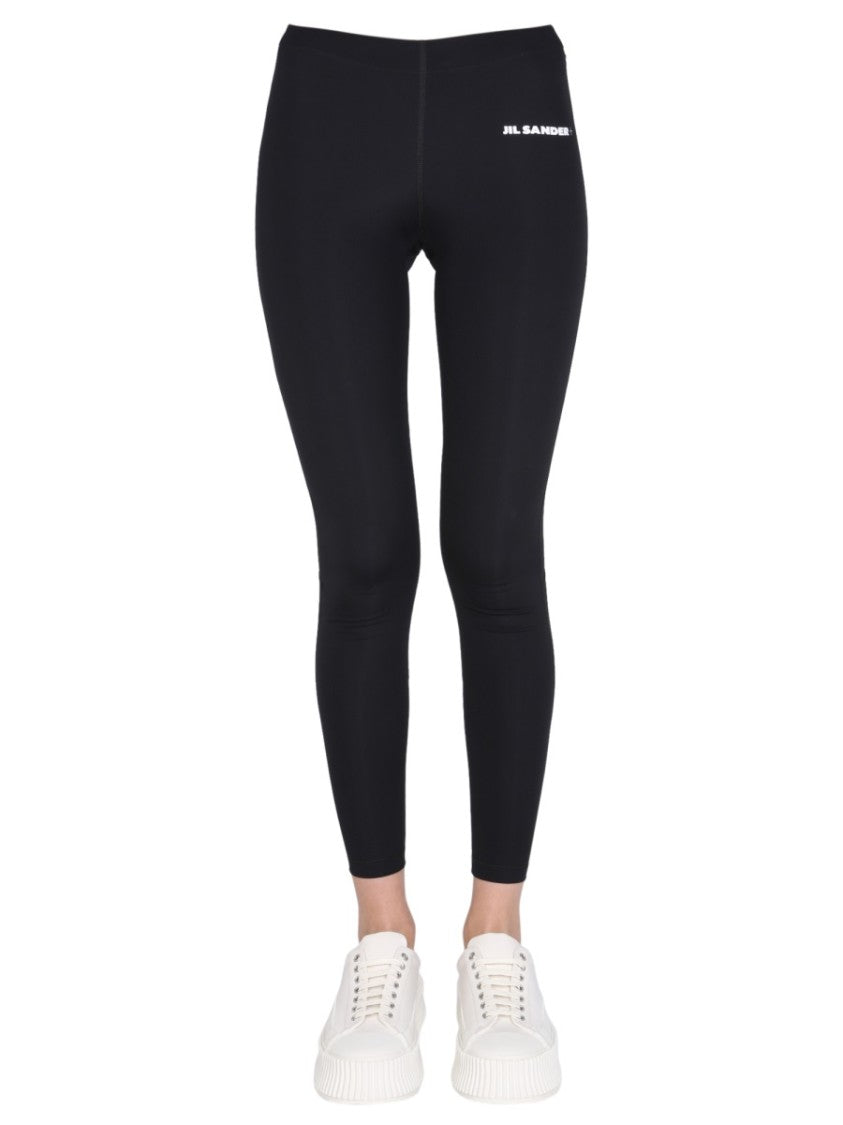 Jil Sander High-Waisted Black Logo Print Leggings