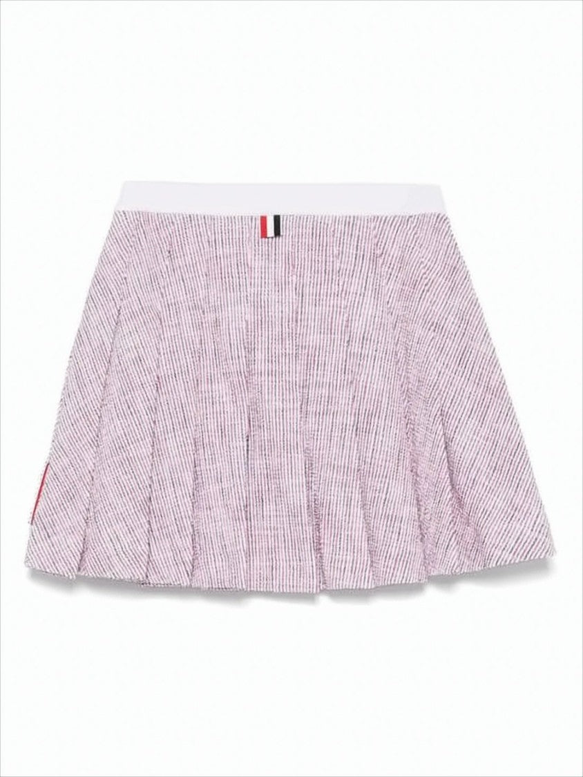 Thom Browne Pleated Mini Skirt With Textured Fabric And Tricolor Accents