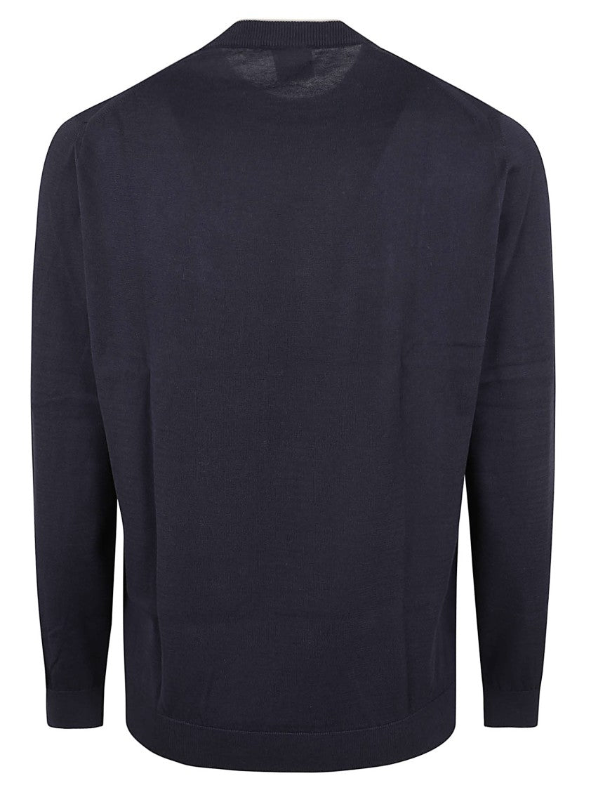 Eleventy Minimal Blue Cotton Crew Neck Sweater With Contrasting Trim
