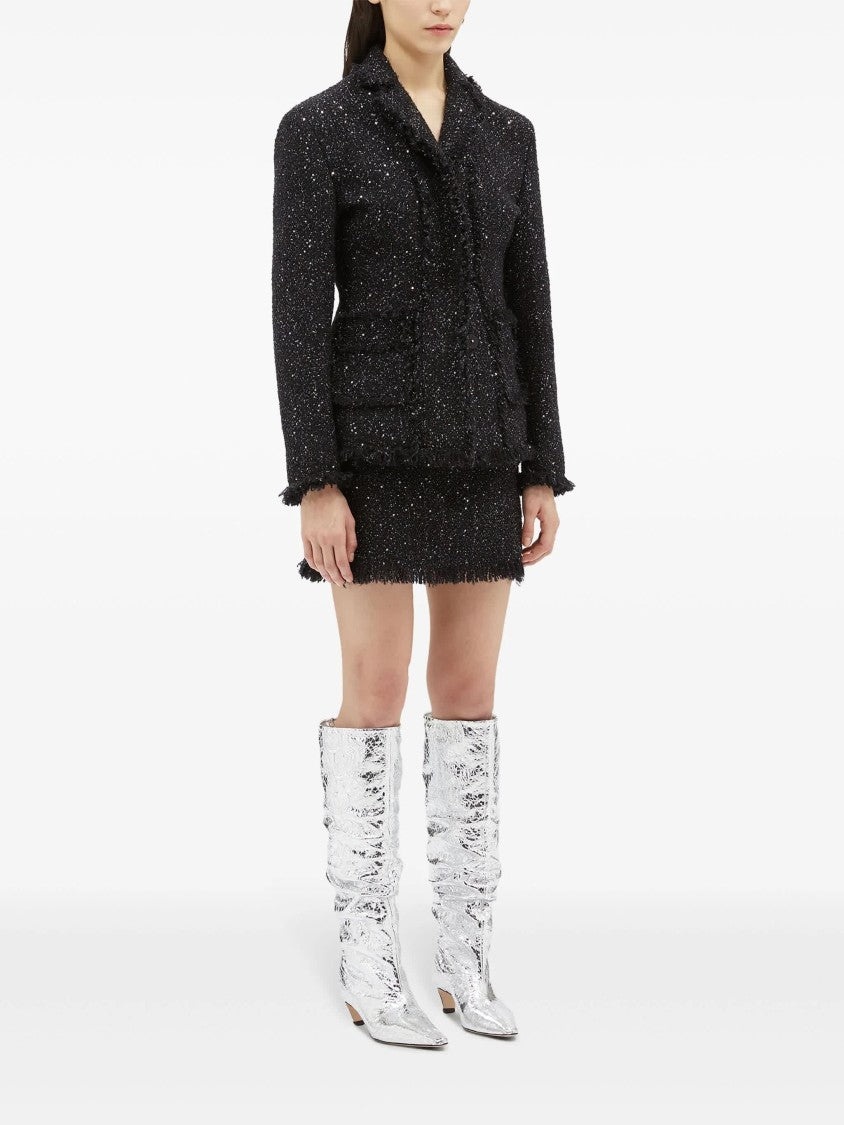 Msgm Black Textured Fringed Cotton Mini Skirt