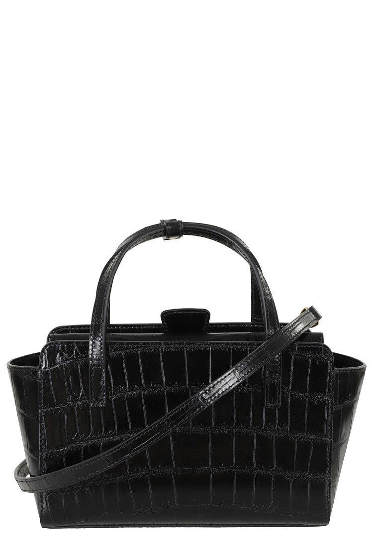 Hidesins Black Small Crocodile-Embossed Flap S Pocket Leather Shoulder Bag