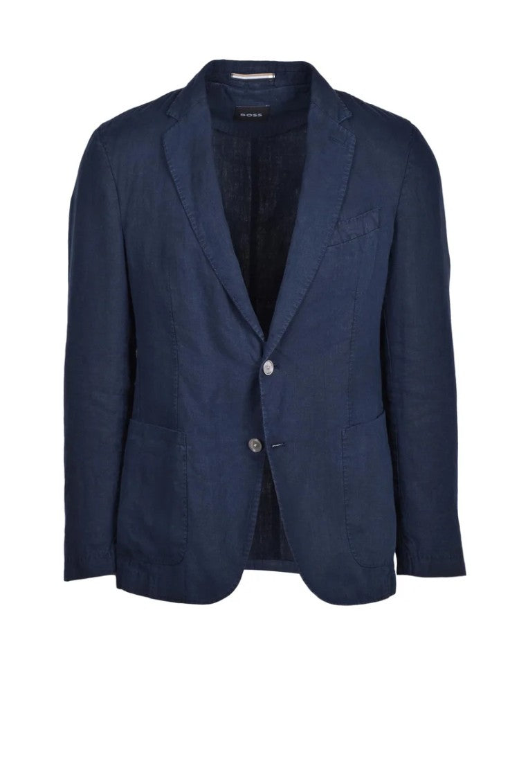 Boss Unlined Linen Blazer - Blue