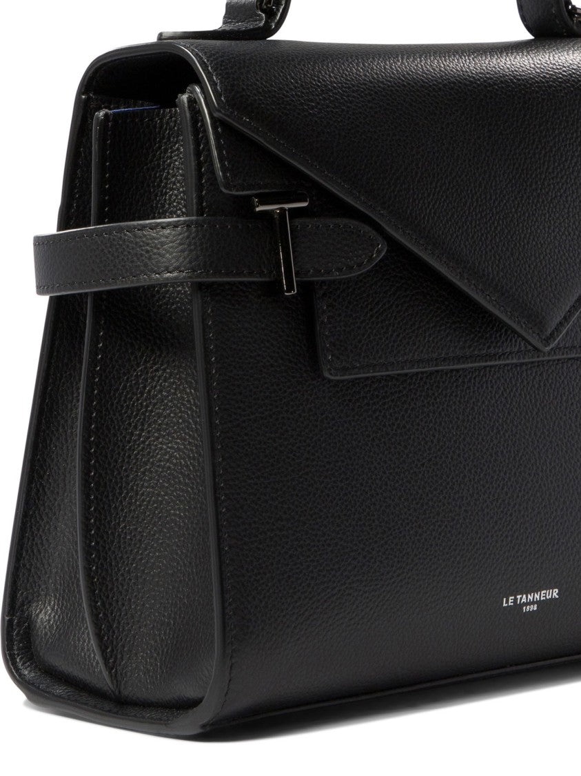Le Tanneur Structured Black Handbag With Triangular Flap Closure