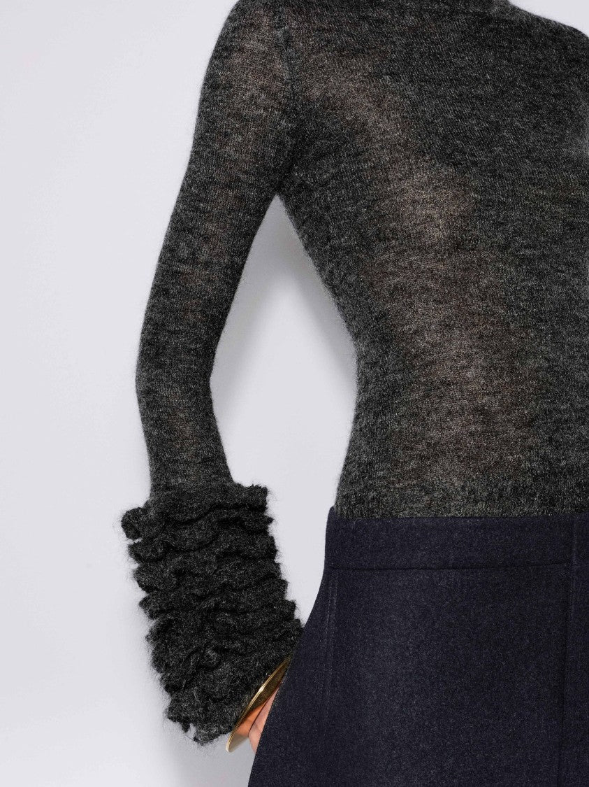 Alaïa Ruffled Cuff Mohair Jumper With Ribbed Hem