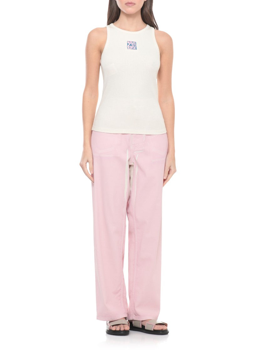 Marni Ivory Logo Ribbed Cotton Tank Top