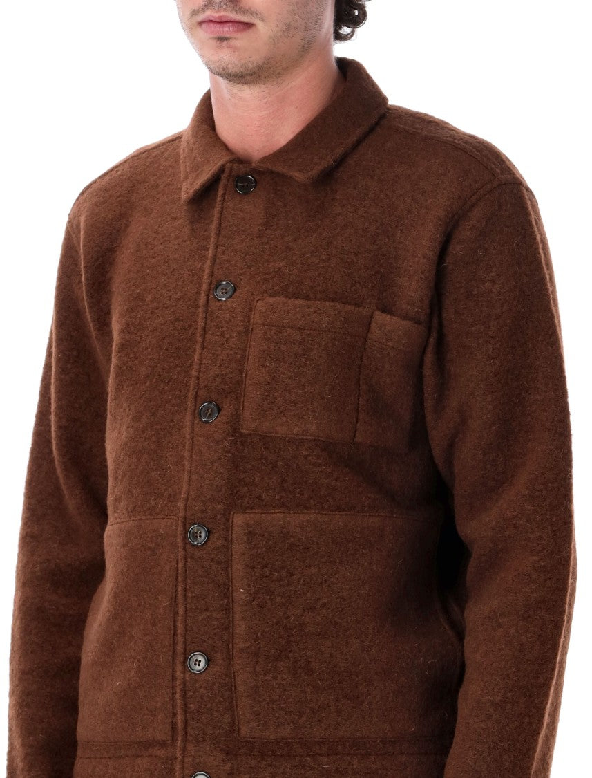 Universal Works Wool Fleece Overshirt Jacket With Button Closure
