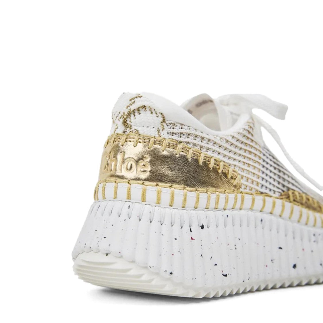 Chloé Textured White Sneakers With Layered Sole And Gold Accents