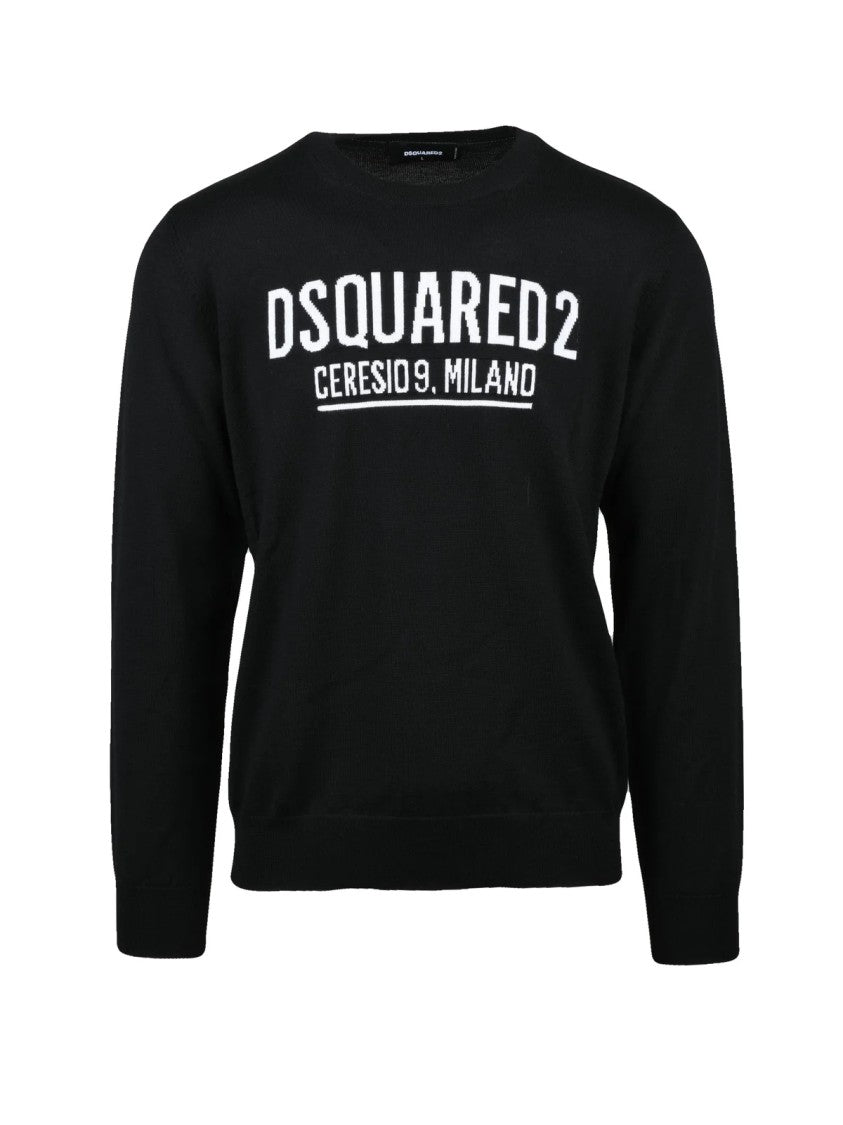 Dsquared2 Black Crew Neck Sweater With Bold Logo Design