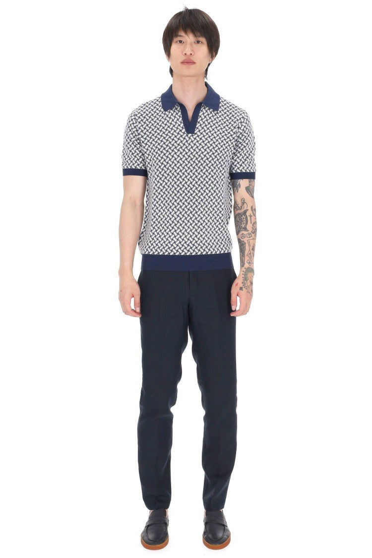 Drumohr Biscottino Pattern Cotton-Linen Open Collar Polo Shirt