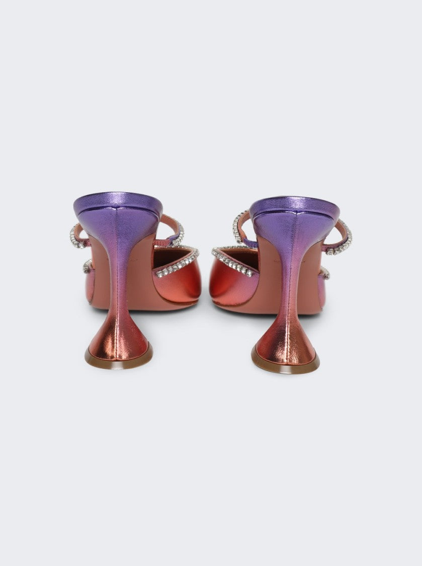 Amina Muaddi Gilda Metallic Leather Mules Sunset Ombre