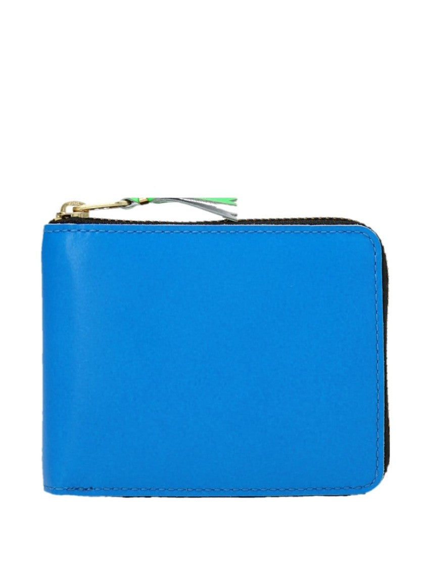 Comme Des Garçons Blue Colorblock Compact Leather Wallet