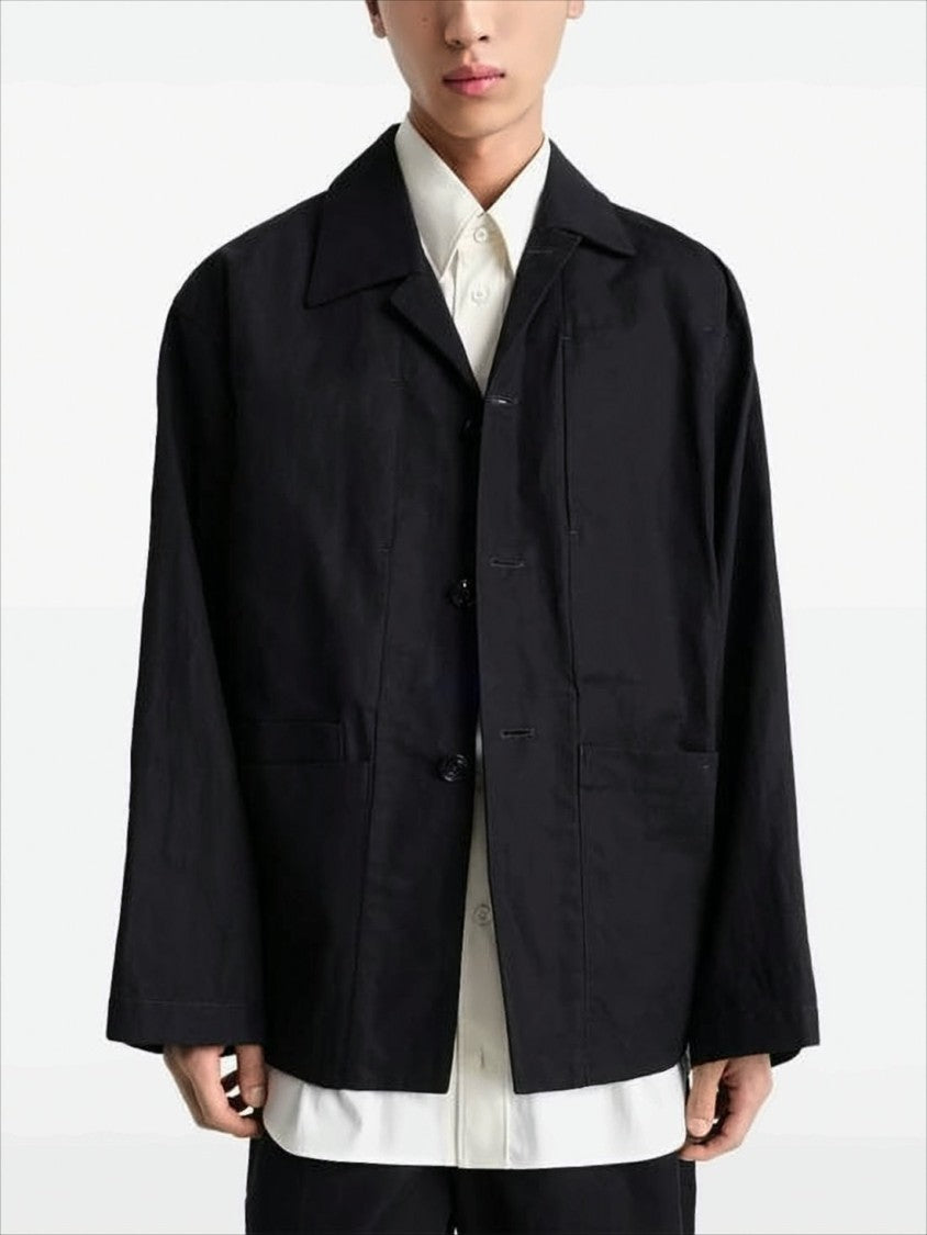 Lemaire Boxy Black Cotton-Linen Jacket