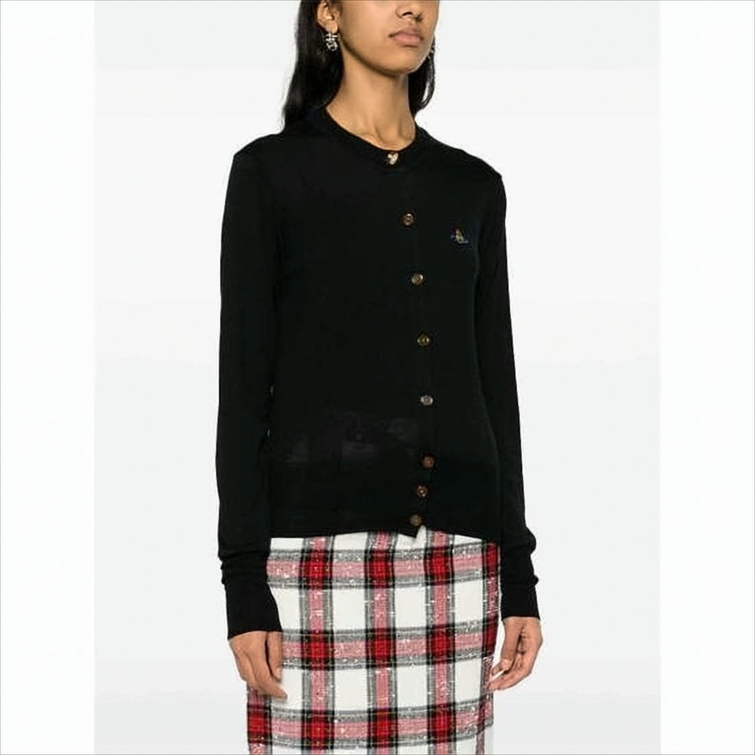 Vivienne Westwood Fitted Black Cardigan With Silk-Wool Blend