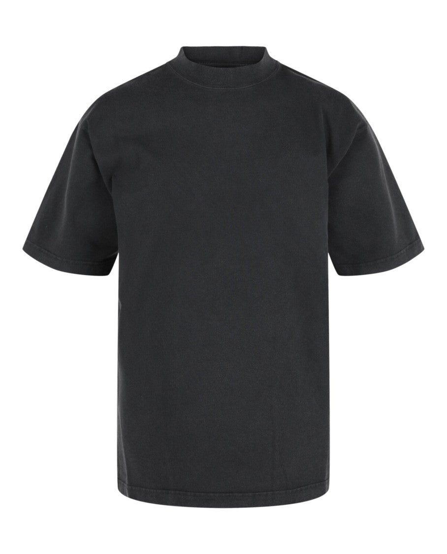 Balenciaga Graffiti-Print Mock Neck T-Shirt With Distressed Accents