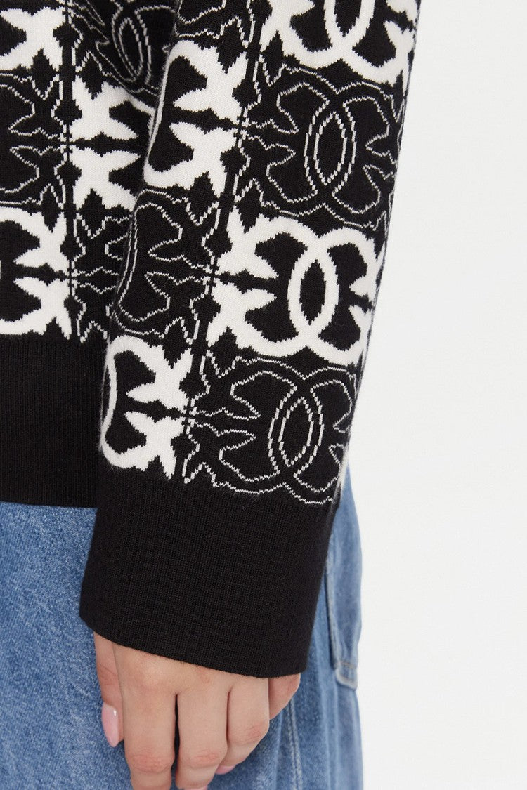 Pinko Black Monogram Jacquard Viscose-Blend Cardigan