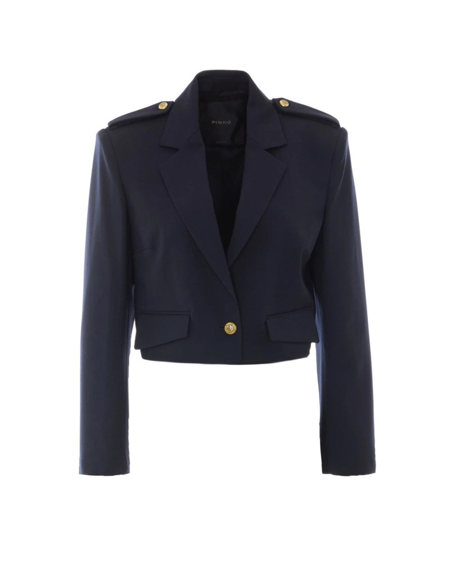 Pinko Cropped Tailored Blazer With Structured Lapels And Flap Pockets