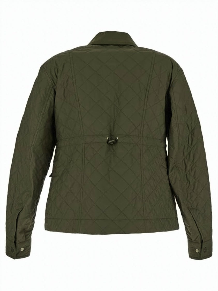 Moncler Quilted Green Moncler Jacket With Structured Collar And Snap Closure