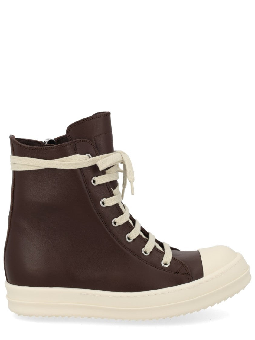 Rick Owens Brown High-Top White Sole Sneakers