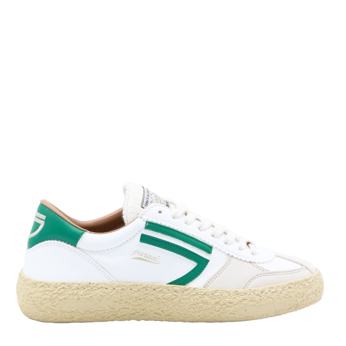 Puraai White Sneakers With Green Accents