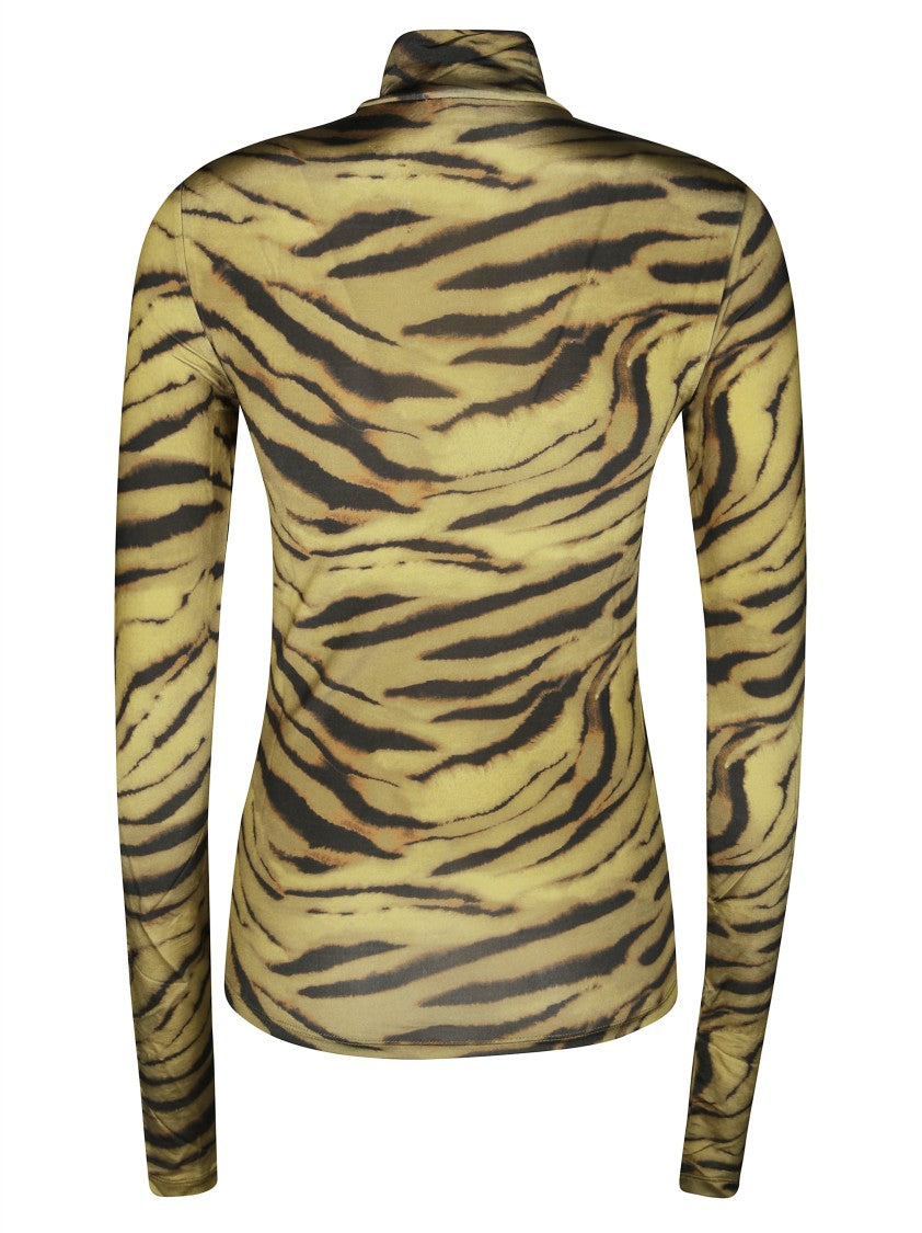 Ganni Printed Shiny Jersey Turtleneck