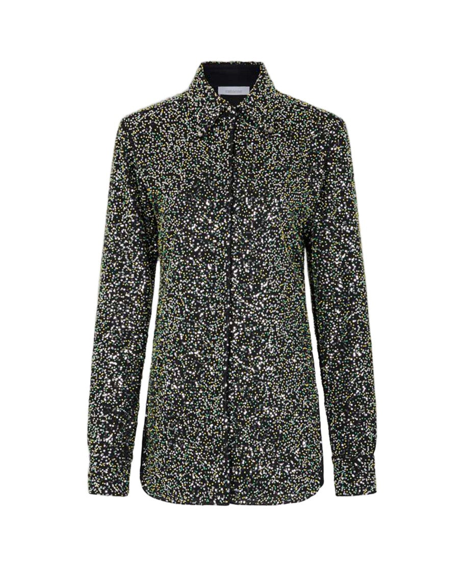 Rabanne Fitted Black Shirt With Shimmering Appliques