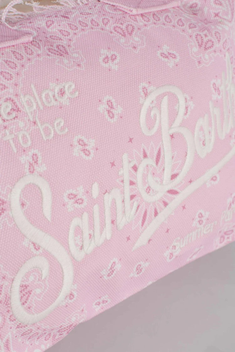 Mc2 Saint Barth Bandana-Inspired Pink Tote Bag With Fringed Edges