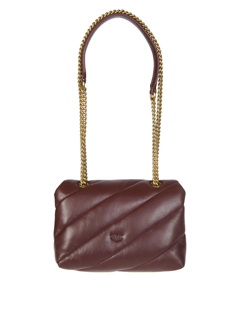Pinko Brown Quilted Mini Sheep Nappa Shoulder Bag