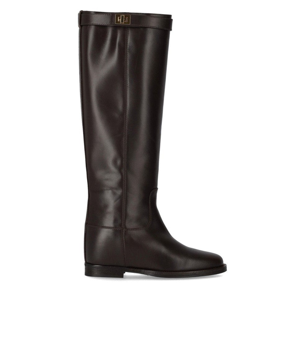 Via Roma 15 Santa Monica Dark Brown High Boot With Padlock