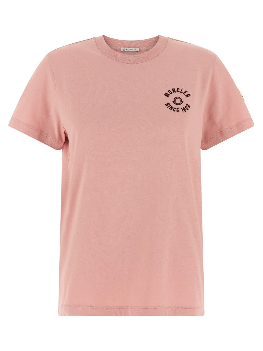 Moncler Embroidered Logo Crewneck T-Shirt In Soft Pink