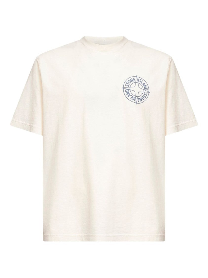 Stone Island Ivory T-Shirt With Compass Blue Print