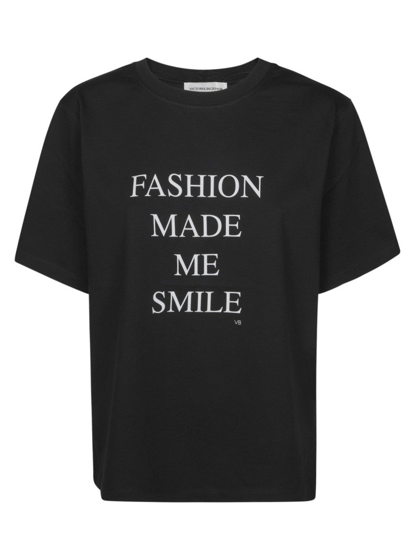Victoria Beckham Black Cropped Round Neck T-Shirt