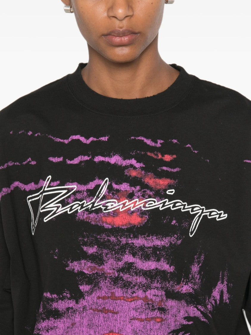 Balenciaga Medium Fit Black T-Shirt With Sunset Graphic Print