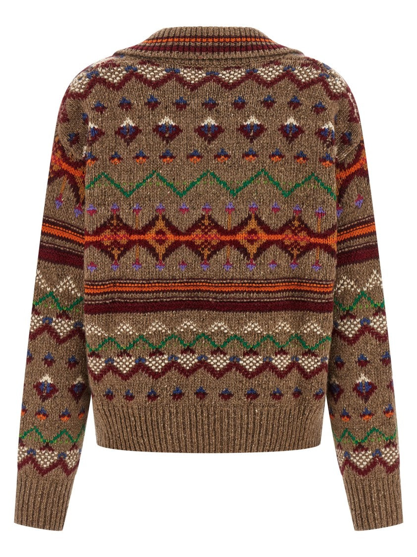 Polo Ralph Lauren Jacquard Patterned Wool Sweater With Lace-Up V-Neck