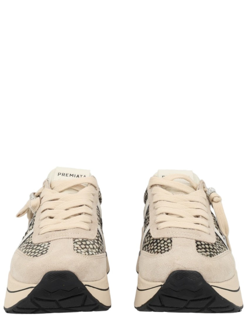 Premiata Multicolour Beige Suede Snake Print Sneakers