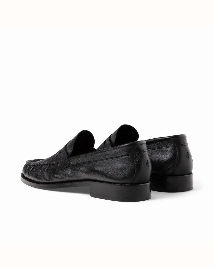 Duke + Dexter Black Hand-Stitched Ruched Nappa Leather Loafers