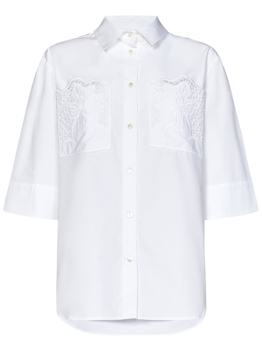 Parosh Floral-Embroidered White Cotton Poplin Shirt