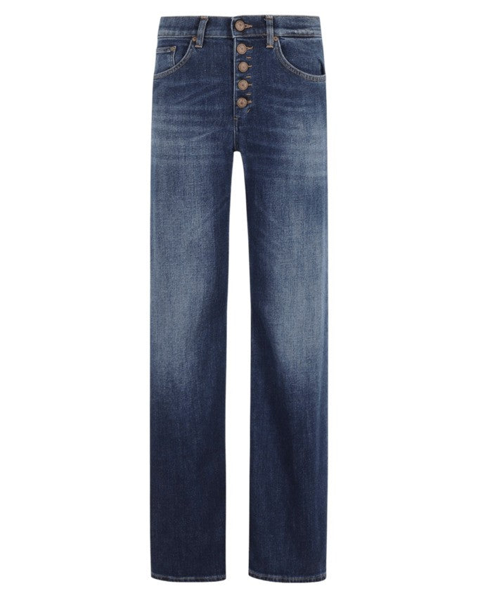 Dondup Medium Blue Straight-Leg Jeans With Button Closure