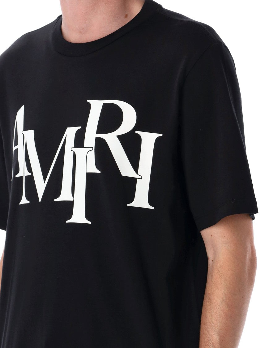 Amiri Relaxed Fit Staggered Logo Black Tee