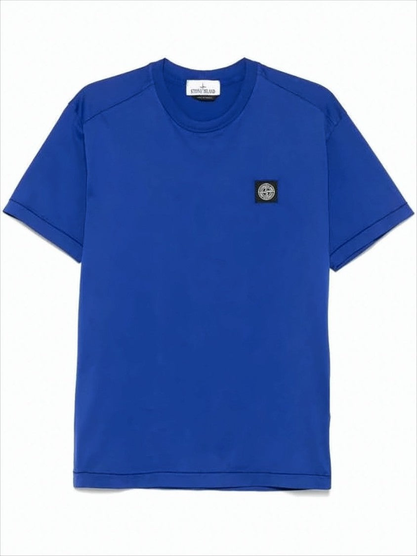Stone Island Vibrant Blue Crew Neck T-Shirt With Iconic Patch