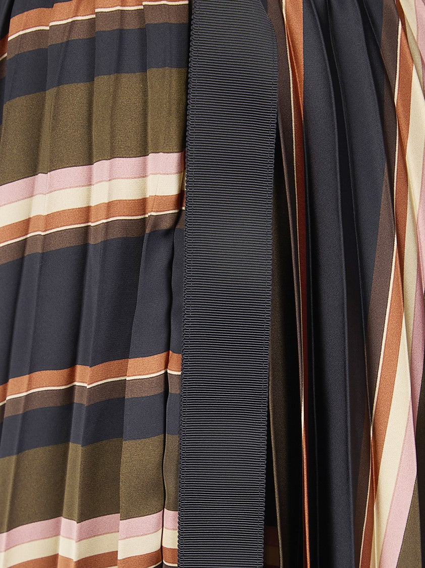 Sacai Maxi Wrap Skirt With Horizontal Stripe Detail And Pleated Design